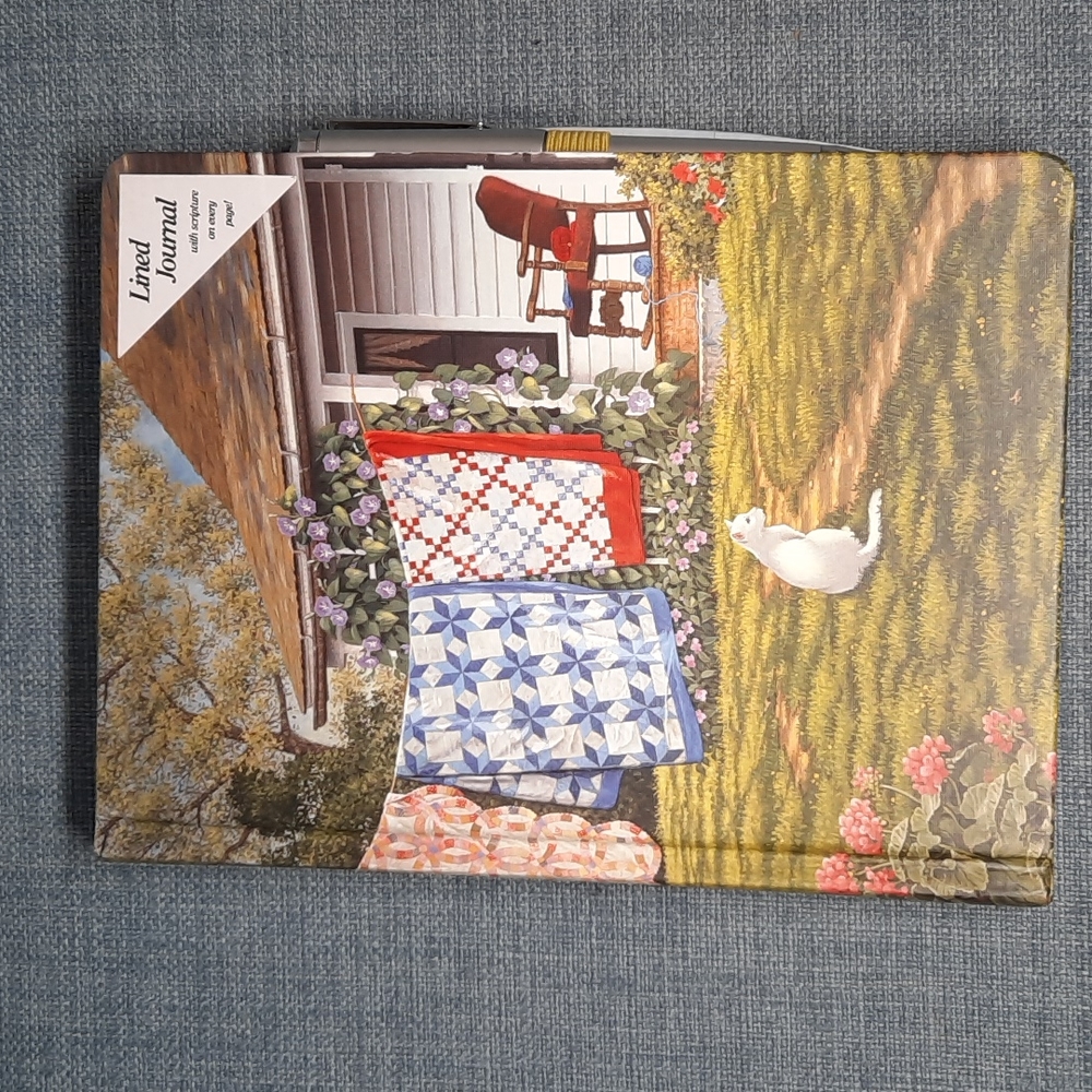 Journal Hardcover Lined Paper Pen Flowers Quilts Clothesline Cat Keepsake Gift